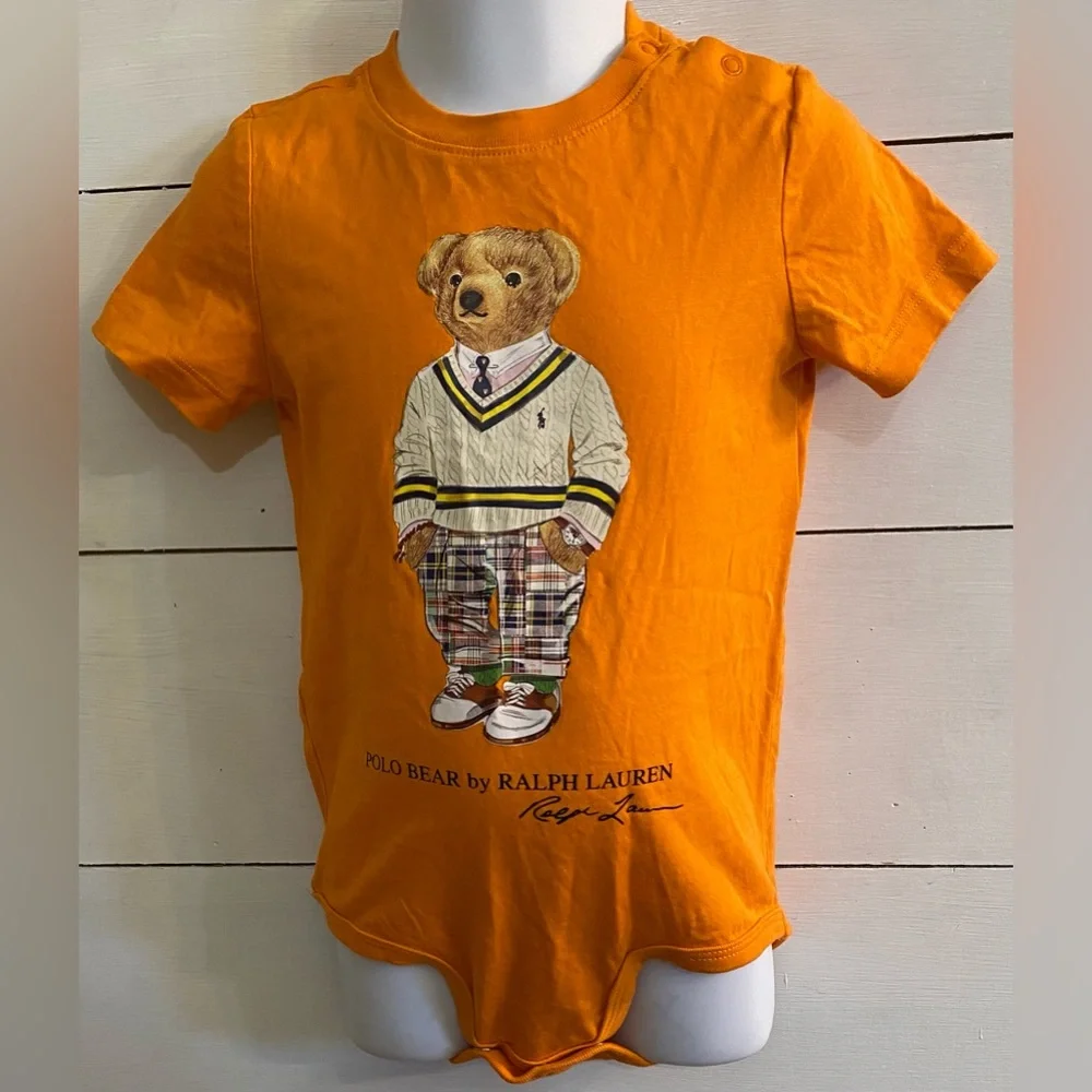 Ralph Lauren Toddler Sz 24m Lifeboat Orange Polo Bear‎ Cotton Jersey Bodysuit